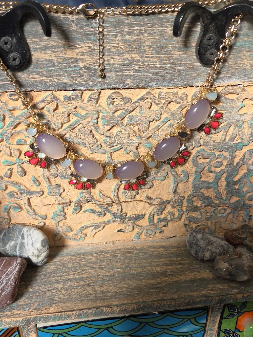 Vintage Style Multi-Gemstone Bib Statement Necklace. NWT.
